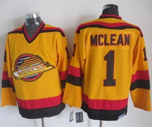 Canucks #1 Kirk Mclean Gold CCM Throwback Stitched Jersey - Zenithce