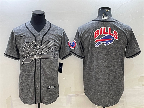 Buffalo Bills Gray Team Big Logo With Patch Cool Base Stitched Baseball Jersey - Zenithce