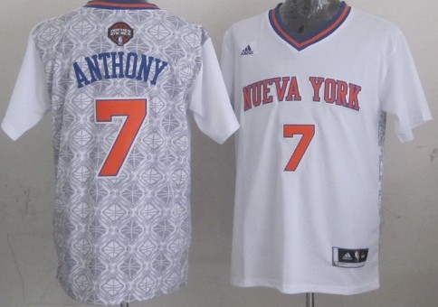 New York Knicks #7 Carmelo Anthony Revolution 30 Swingman 2014 Noche Latina White Jersey - Zenithce