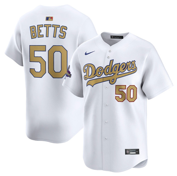 Los Angeles Dodgers #50 Mookie Betts White 2025 Gold Collection Limited Stitched Jersey - Zenithce