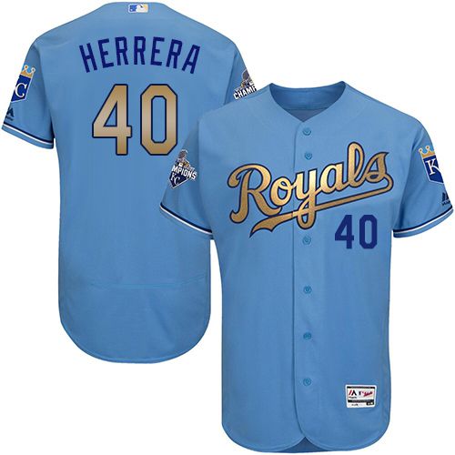 Royals #40 Kelvin Herrera Light Blue FlexBase Authentic 2015 World Series Champions Gold Program Stitched Jersey - Zenithce
