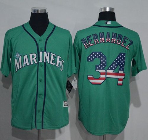 Mariners #34 Felix Hernandez Green USA Flag Fashion Stitched Jersey - Zenithce