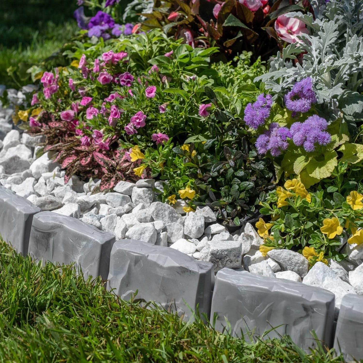 ProFlex Decorative Faux Stone 90 ft. x 2.7 Gray Plastic No-Dig Landscape Edging Kit - Zenithce