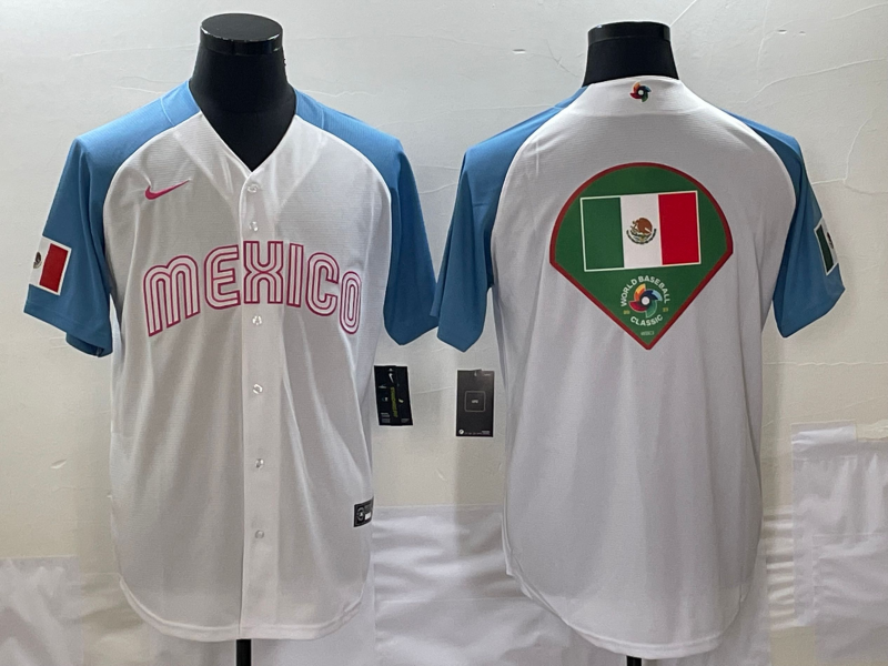 Mexico 2023 White Blue World Big Logo Classic Stitched Jersey - Zenithce