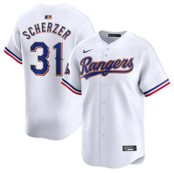 Texas Rangers #31 Max Scherzer White 2024 Gold Collection Cool Base Stitched Jersey - Zenithce