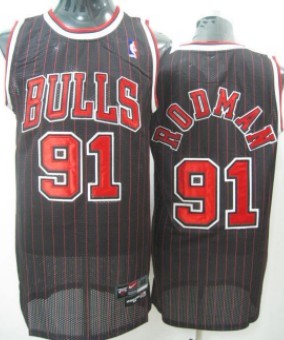 Chicago Bulls #91 Dennis Rodman Black Pinstripe Swingman Jersey - Zenithce