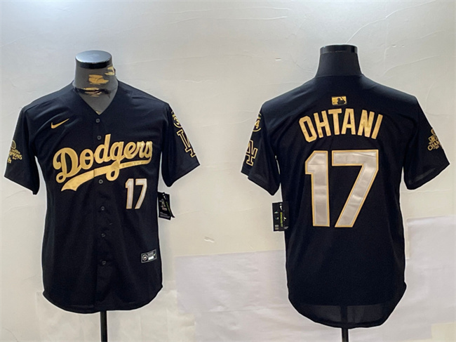 Los Angeles Dodgers #17 Shohei Ohtani Black Gold 2024 World Series Champions With Fernando Memorial Patch Limited Stitched Jersey - Zenithce