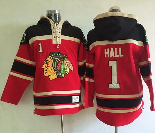 Blackhawks #1 Glenn Hall Red Sawyer Hooded Sweatshirt Stitched Jersey - Zenithce