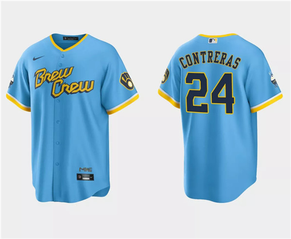 Milwaukee Brewers #24 William Contreras Powder Blue 2022 City Connect Cool Base Stitched Jersey - Zenithce