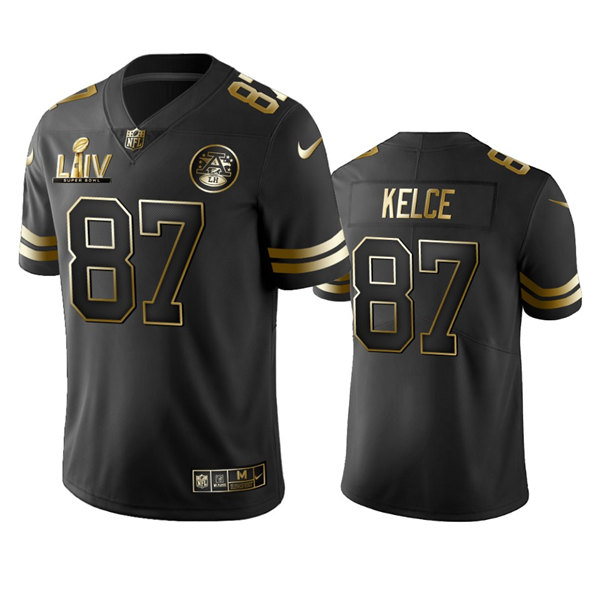 Kansas City Chiefs #87 Travis Kelce Black Golden Super Bowl LV Vapor Limited Stitched Jersey - Zenithce