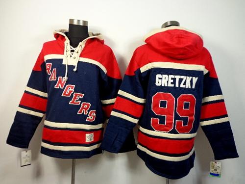 Rangers #99 Wayne Gretzky Navy Blue Sawyer Hooded Sweatshirt Stitched Jersey - Zenithce