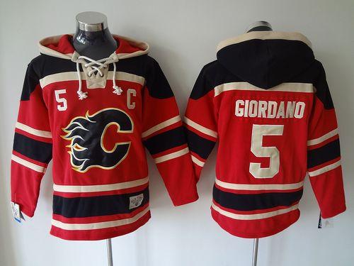 Flames #5 Mark Giordano Red Sawyer Hooded Sweatshirt Stitched Jersey - Zenithce