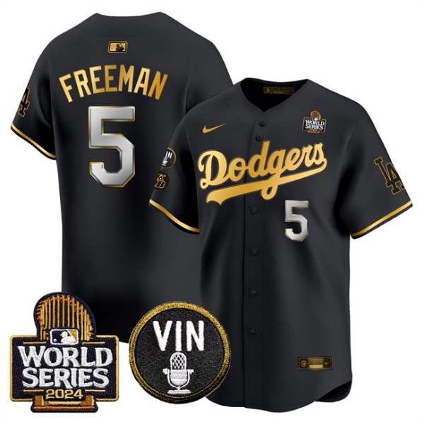 Los Angeles Dodgers #5 Freddie Freeman Black Gold 2024 World Series With Vin Kobe Patch Limited Stitched Jersey - Zenithce
