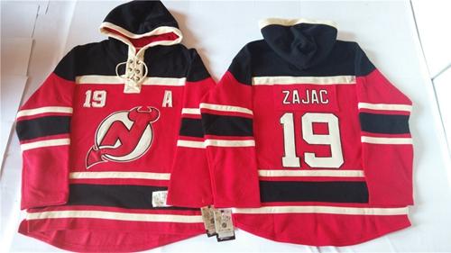 Devils #19 Travis Zajac Red Sawyer Hooded Sweatshirt Stitched Jersey - Zenithce