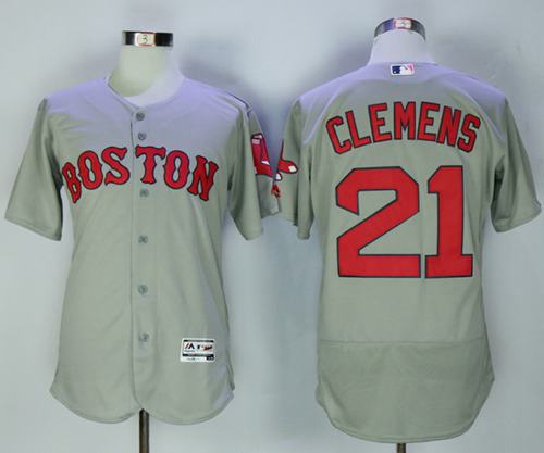 Red Sox #21 Roger Clemens Grey Flexbase Authentic Collection Stitched Jersey - Zenithce