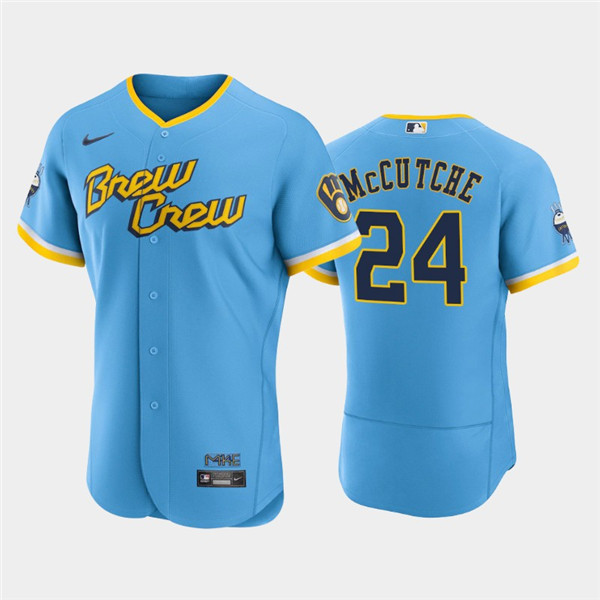 Milwaukee Brewers #24 Andrew McCutchen Powder Blue 2022 City Connect Flex Base Stitched Jersey - Zenithce