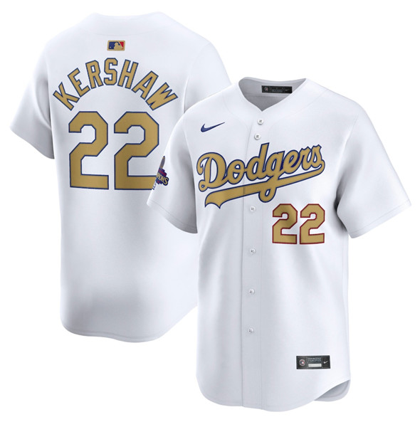 Los Angeles Dodgers #22 Clayton Kershaw White 2025 Gold Collection Limited Stitched Jersey - Zenithce