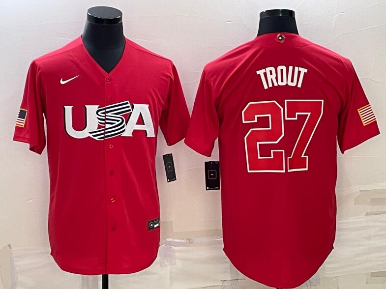 USA Baseball #27 Mike Trout 2023 Red World Baseball Classic Stitched Jersey - Zenithce