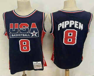 USA 1992 Olympic Dream Team #8 Scottie Pippen 1992 Blue Hardwood Classics Soul Swingman Throwback Jersey - Zenithce