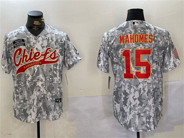Kansas City Chiefs #15 Patrick Mahomes 2024 Arctic Camo Salute To Service Stitched Jersey - Zenithce
