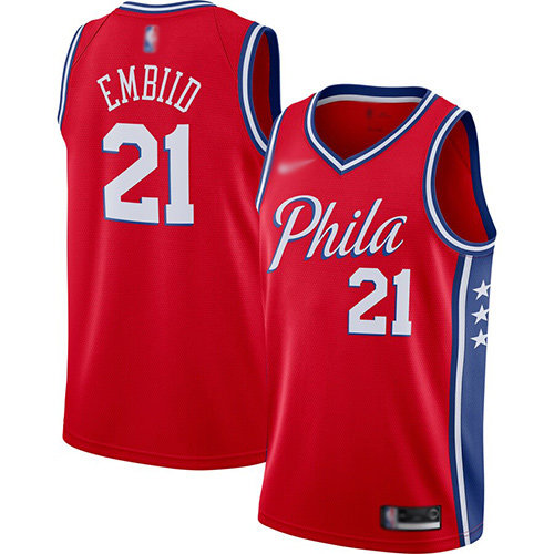 76ers #21 Joel Embiid Red Swingman Statement Edition 2019-2020 Jersey - Zenithce