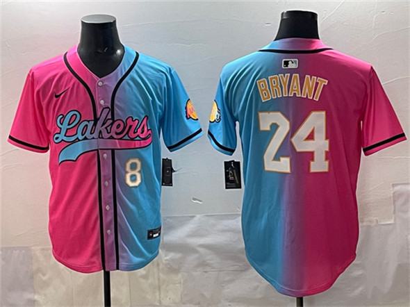 Los Angeles Lakers Front #8 Back #24 Kobe Bryant Pink Blue Limited Stitched Jersey - Zenithce