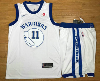 Golden State Warriors #11 Klay Thompson White 2017-2018 Hardwood Classics Rakuten Stitched Throwback Jersey With Shorts - Zenithce