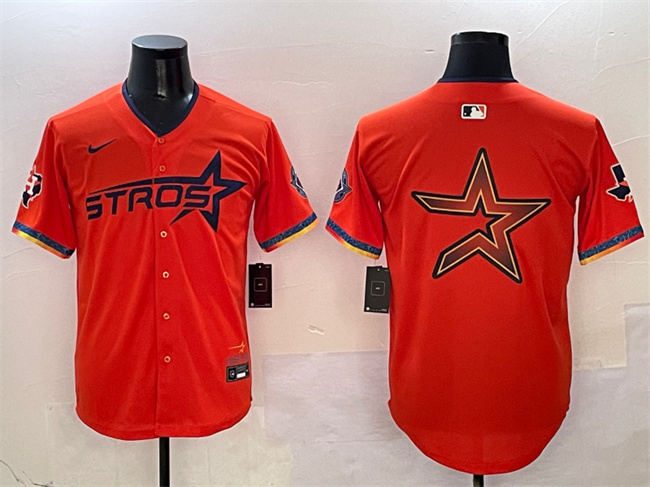 Houston Astros Team Big Logo Orange 2025 City Connect With Texas Patch Limited Stitched Jersey - Zenithce