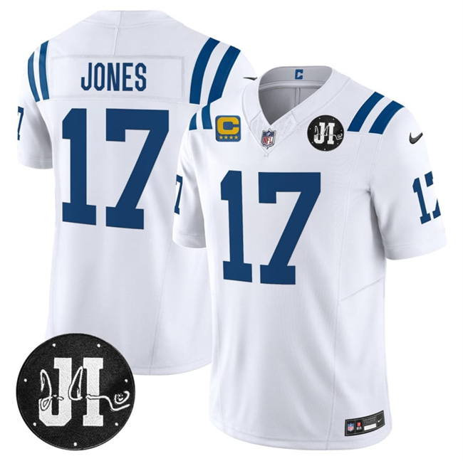 Indianapolis Colts #17 Daniel Jones White 2025 F.U.S.E. With 4-Star C Patch And Jim Irsay Patch Vapor Limited Stitched Jersey - Zenithce