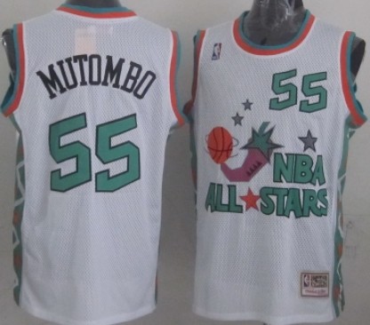 1996 All-Star #55 Dikembe Mutombo White Swingman Throwback Jersey - Zenithce