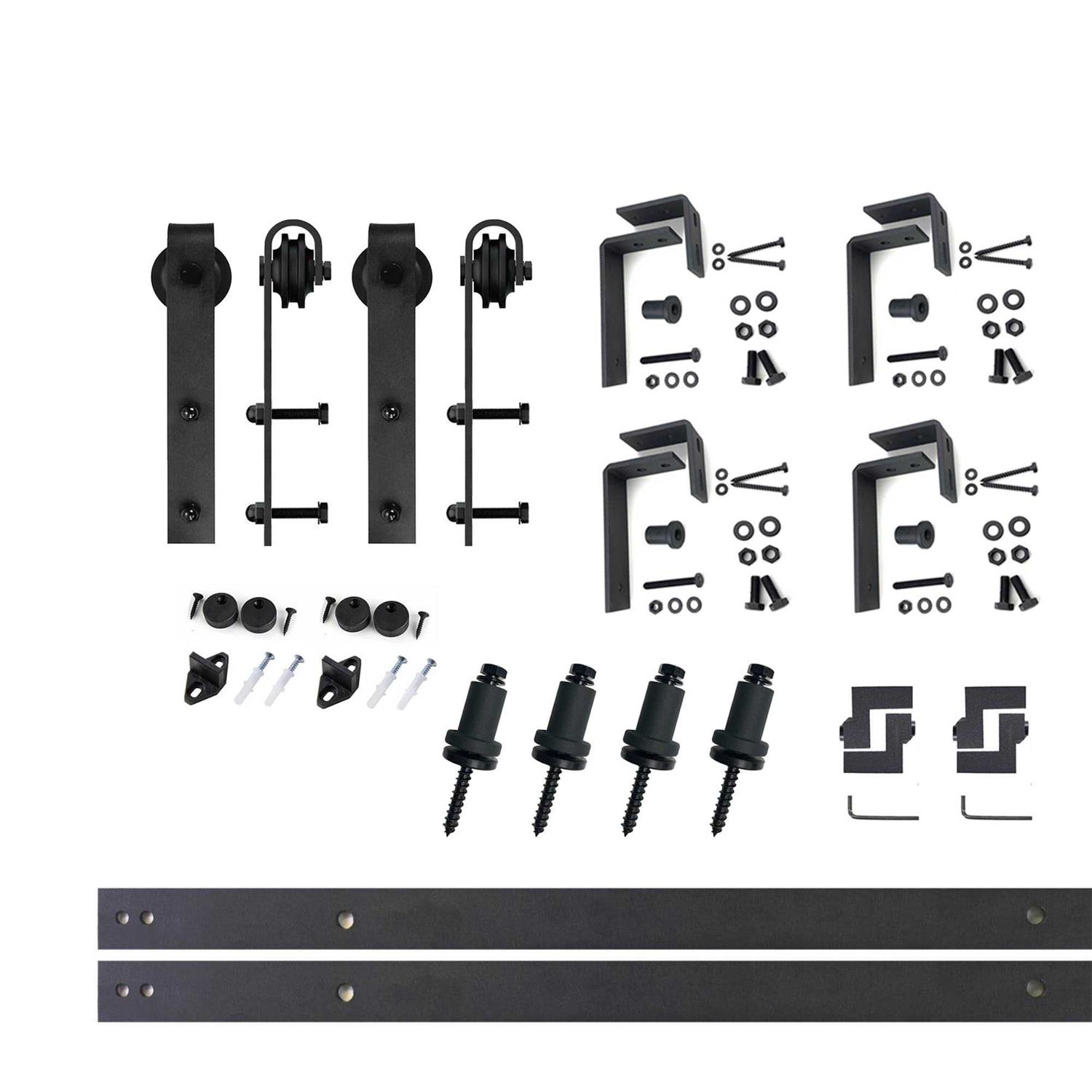 HOMACER Black Rustic Double Track Bypass U-Shape Sliding Barn Door Hardware Kit - Zenithce