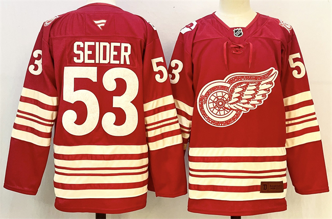 Detroit Red Wings #53 Moritz Seider Red 2025-26 Centennial Premium Stitched Jersey - Zenithce