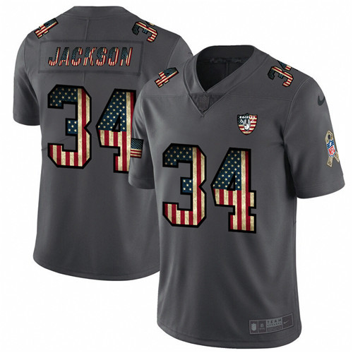 Raiders #34 Bo Jackson Grey 2019 Salute To Service USA Flag Fashion Limited Stitched Jersey - Zenithce