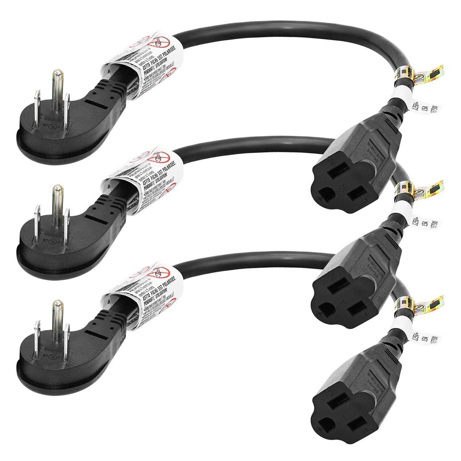 firmerst 1875W Flat Plug Extension Cord Black 2 feet - Zenithce