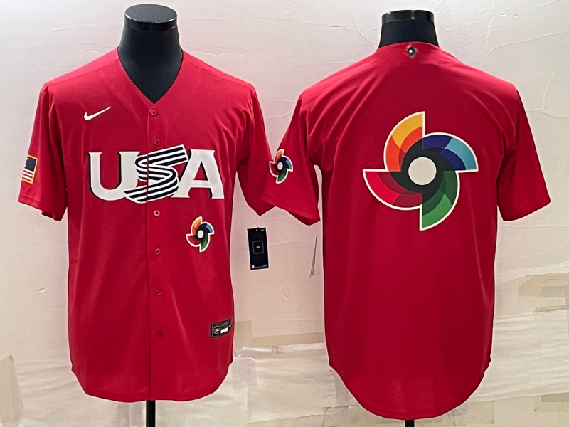 USA 2023 Red World Big Logo With Patch Classic Stitched Jersey - Zenithce