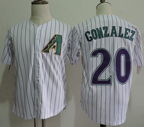 Mitchell And Ness Diamondbacks #20 Luis Gonzalez White Strip Throwback Stitched Jersey - Zenithce