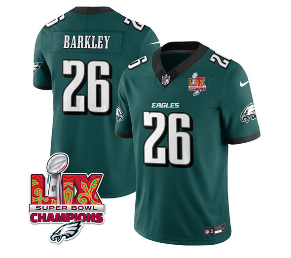 Philadelphia Eagles #26 Saquon Barkley Green 2025 Eagles Logo Super Bowl LIX Patch New F.U.S.E. Vapor Untouchable Limited Stitched Jersey - Zenithce