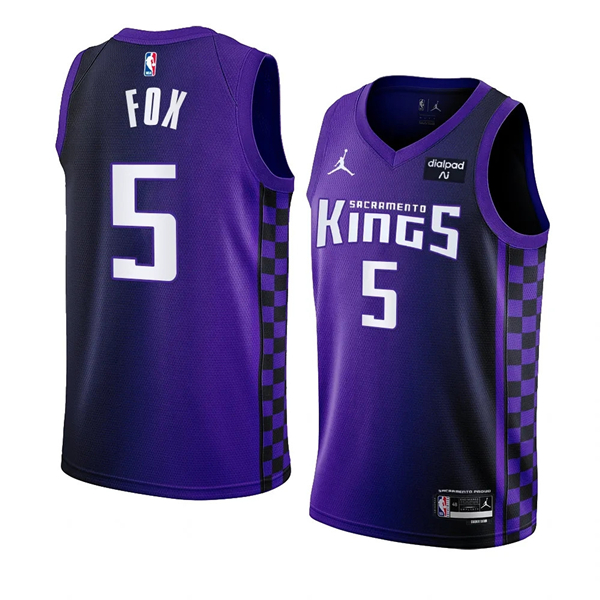 Sacramento Kings #5 De’Aaron Fox Purple 2023-24 Statement Edition Swingman Stitched Jersey - Zenithce