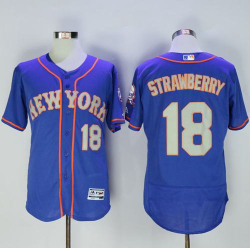 Mets #18 Darryl Strawberry Blue(Grey NO.) Flexbase Authentic Collection Stitched Jersey - Zenithce