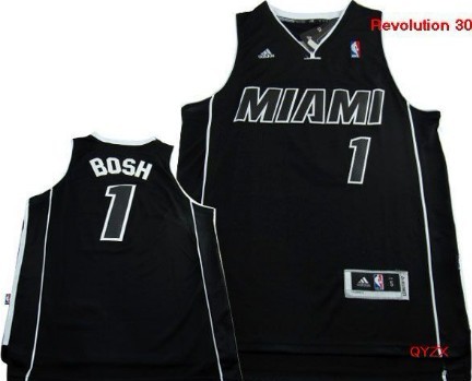 Miami Heat #1 Chris Bosh Revolution 30 Swingman All Black With White Jersey - Zenithce