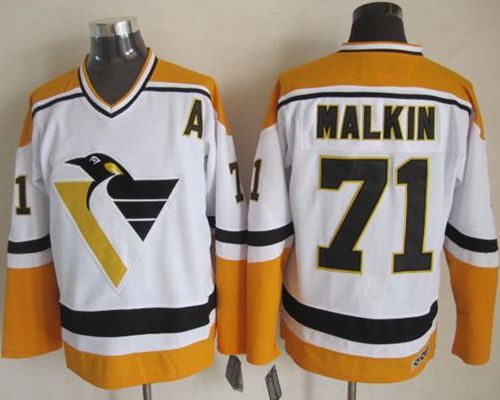 Penguins #71 Evgeni Malkin White Yellow CCM Throwback Stitched Jersey - Zenithce