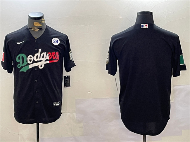 Los Angeles Dodgers Blank Black Mexico 2024 World Series With No. 34 Patch Cool Base Stitched Jersey - Zenithce