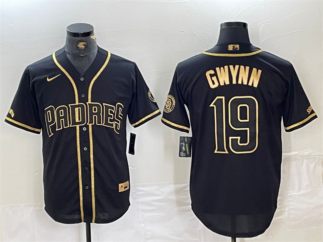 San Diego Padres #19 Tony Gwynn Black Gold With Patch Cool Base Stitched Jersey - Zenithce