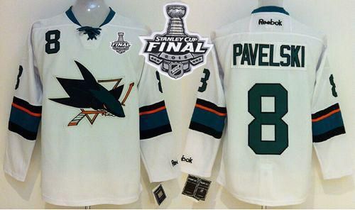 Sharks #8 Joe Pavelski White 2016 Stanley Cup Final Patch Stitched Jersey - Zenithce
