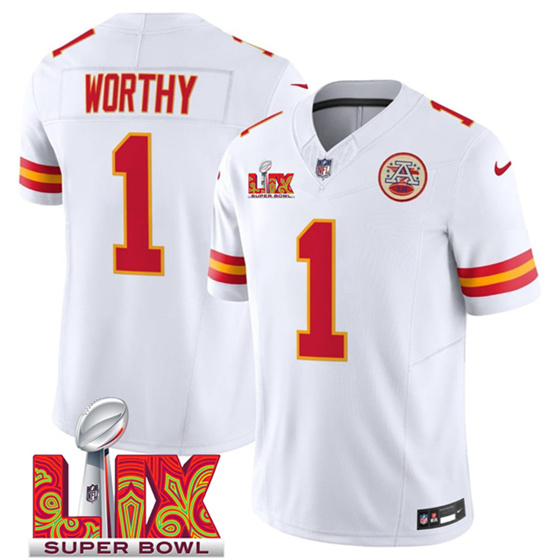 Kansas City Chiefs #1 Xavier Worthy White 2025 F.U.S.E. Super Bowl LIX Patch Vapor Untouchable Limited Stitched Jersey - Zenithce