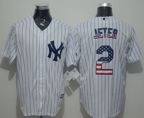 Yankees #2 Derek Jeter White Strip USA Flag Fashion Stitched Jersey - Zenithce