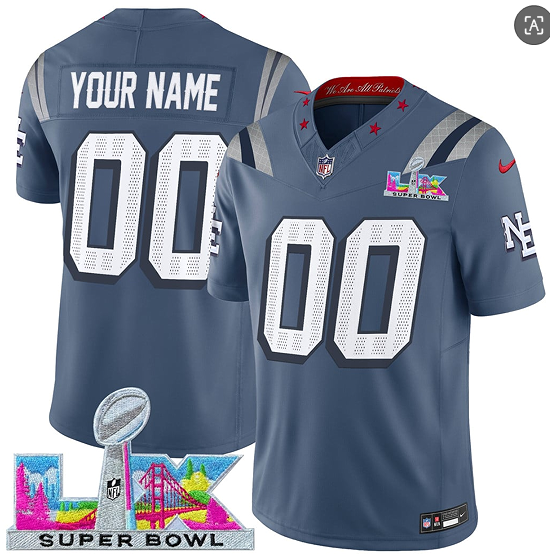 New England Patriots Custom Storm Blue 2025 F.U.S.E. Super Bowl LX Patch “Rivalries” Vapor Limited Stitched Jersey - Zenithce
