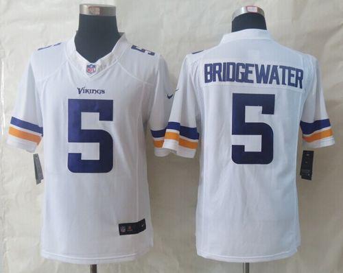 Vikings #5 Teddy Bridgewater White Stitched Limited Nike Jersey - Zenithce