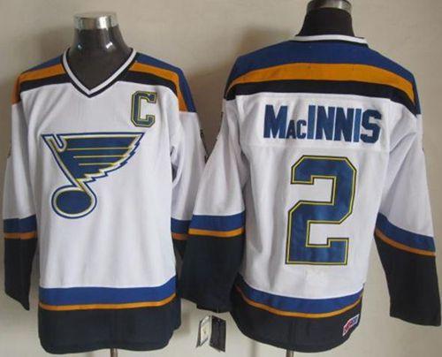 Blues #2 Al MacInnis White Navy CCM Throwback Stitched Jersey - Zenithce