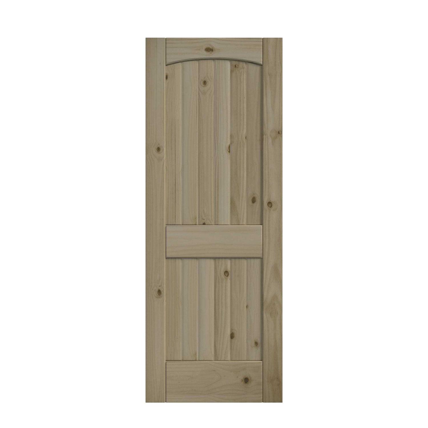 EightDoors 80 x 2 Panel V-Grooved Arch Top Knotty Pine Unfinished Solid Wood Core Door - Zenithce